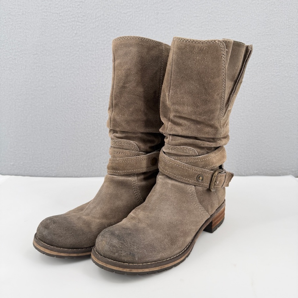 Clarks Majorca Villa Leather Suede Boots Women's 7.5M Slouch Biker Taupe 63165